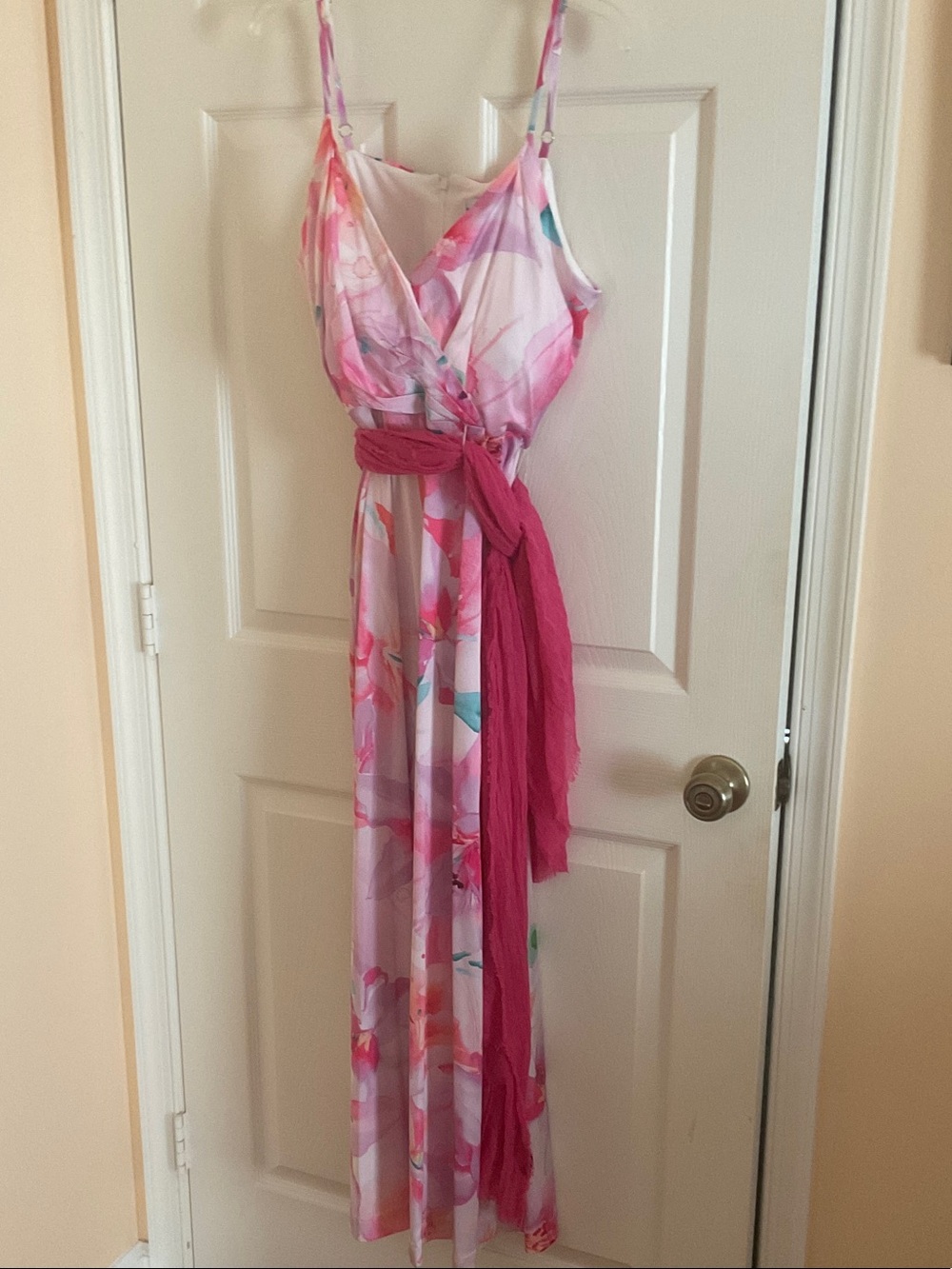 Pink Floral Maxi Dress with Sash